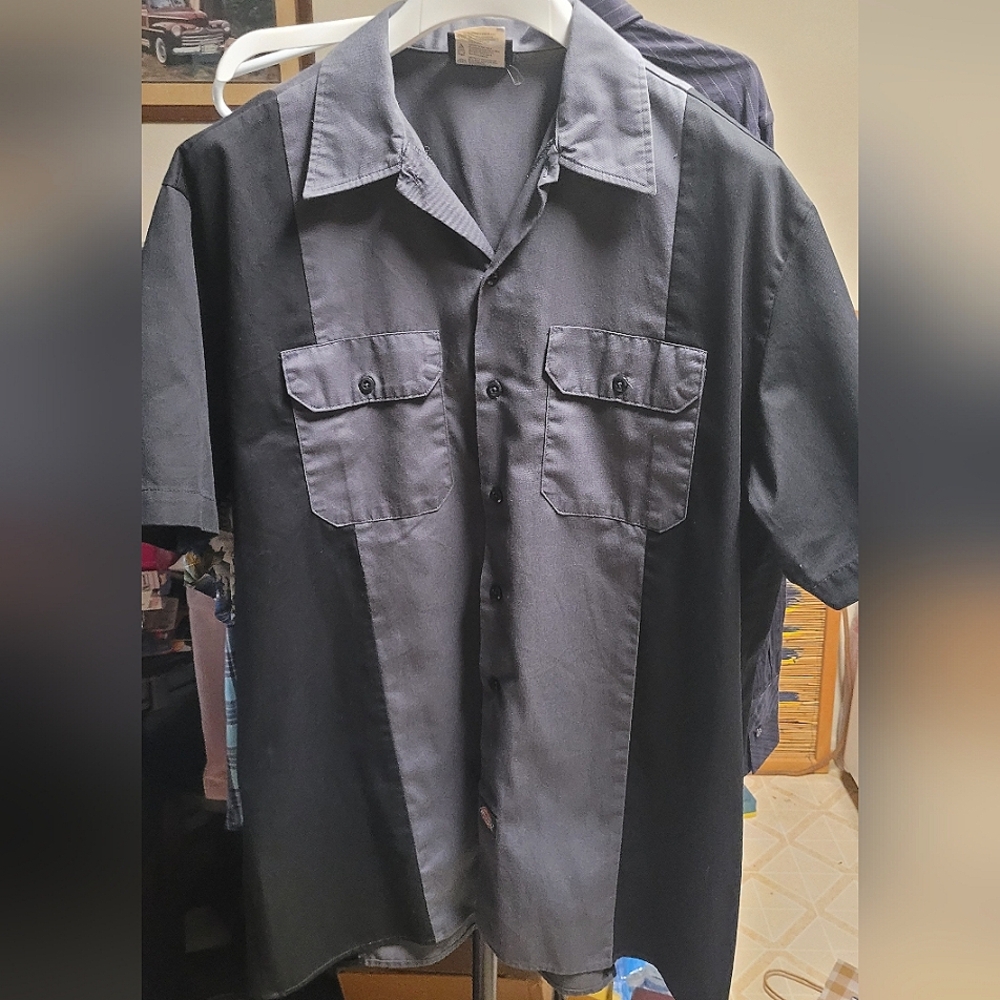 DICKIES button down double pocket work shirt color block black/gray XL